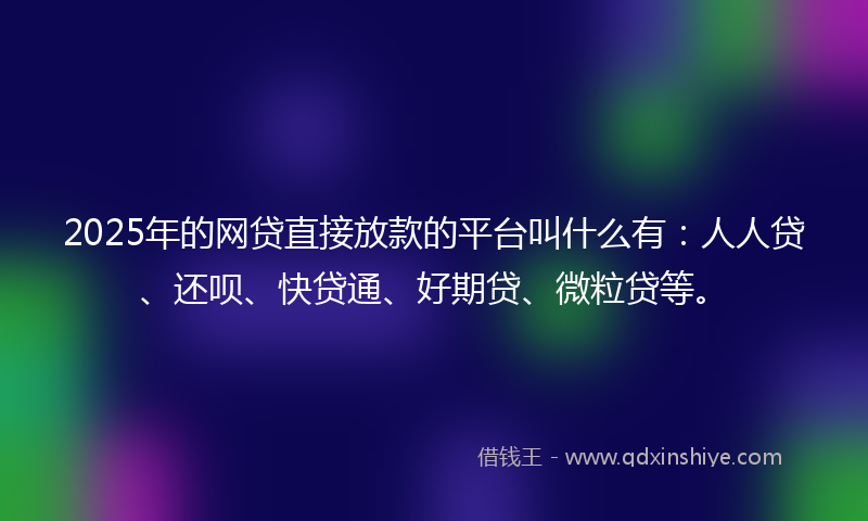 2025年的网贷直接放款的平台叫什么有：人人贷、还呗、快贷通、好期贷、微粒贷等。