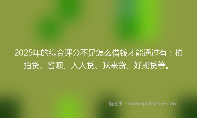 2025年的综合评分不足怎么借钱才能通过有：拍拍贷、省呗、人人贷、我来贷、好期贷等。