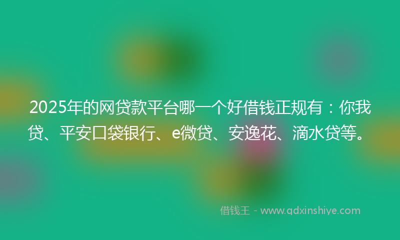 2025年的网贷款平台哪一个好借钱正规有：你我贷、平安口袋银行、e微贷、安逸花、滴水贷等。