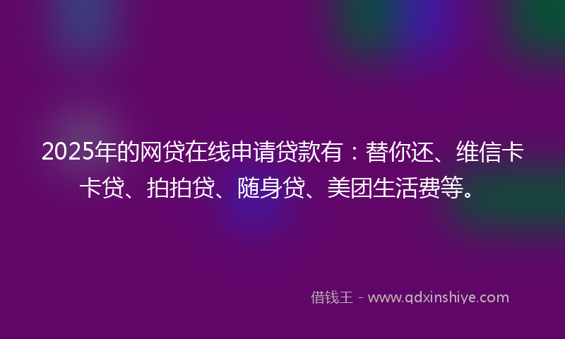 2025年的网贷在线申请贷款有：替你还、维信卡卡贷、拍拍贷、随身贷、美团生活费等。