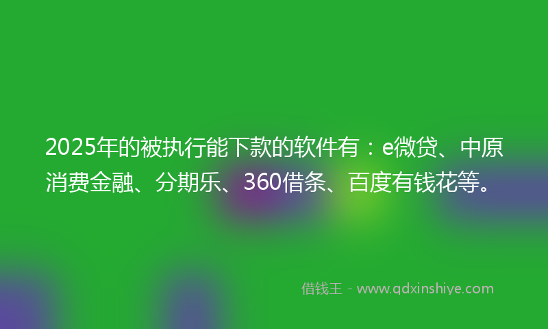 2025年的被执行能下款的软件有：e微贷、中原消费金融、分期乐、360借条、百度有钱花等。