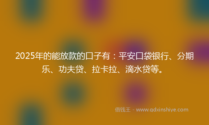 2025年的能放款的口子有：平安口袋银行、分期乐、功夫贷、拉卡拉、滴水贷等。