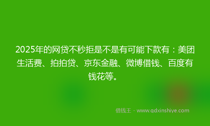 2025年的网贷不秒拒是不是有可能下款有：美团生活费、拍拍贷、京东金融、微博借钱、百度有钱花等。