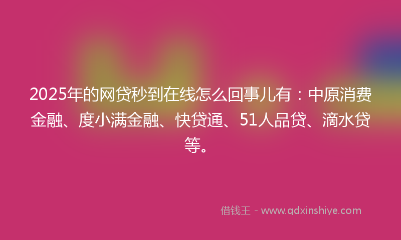 2025年的网贷秒到在线怎么回事儿有：中原消费金融、度小满金融、快贷通、51人品贷、滴水贷等。