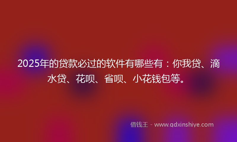 2025年的贷款必过的软件有哪些有：你我贷、滴水贷、花呗、省呗、小花钱包等。
