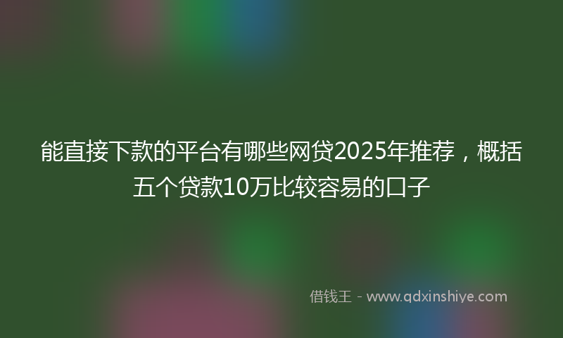 能直接下款的平台有哪些网贷2025年推荐，概括五个贷款10万比较容易的口子