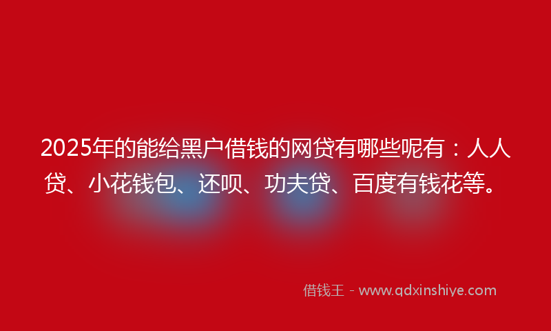 2025年的能给黑户借钱的网贷有哪些呢有：人人贷、小花钱包、还呗、功夫贷、百度有钱花等。