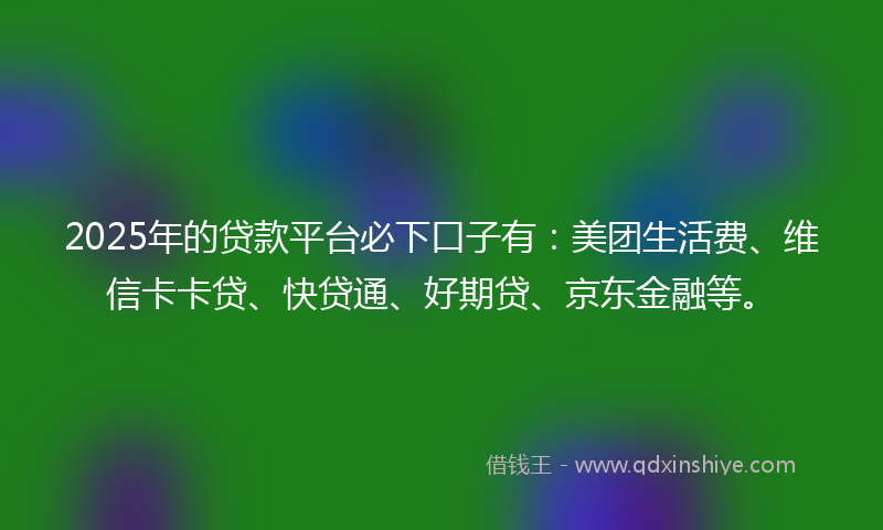2025年的贷款平台必下口子有：美团生活费、维信卡卡贷、快贷通、好期贷、京东金融等。