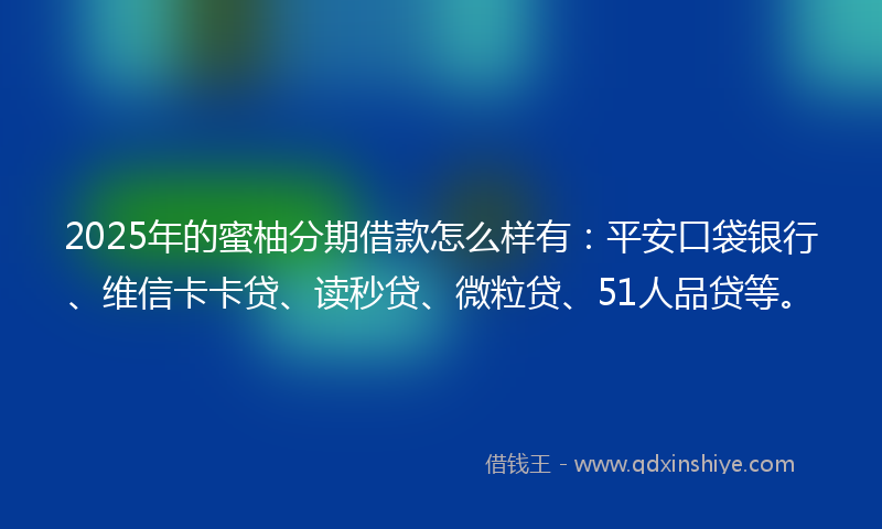 2025年的蜜柚分期借款怎么样有：平安口袋银行、维信卡卡贷、读秒贷、微粒贷、51人品贷等。