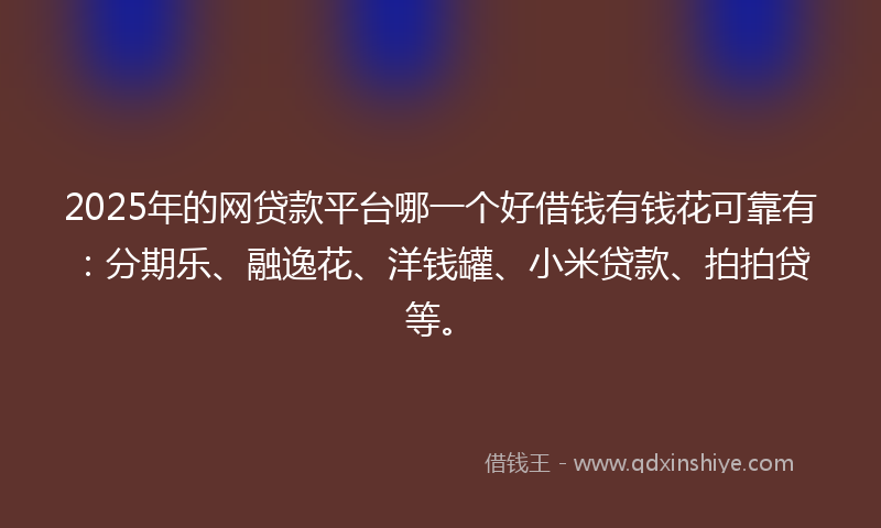 2025年的网贷款平台哪一个好借钱有钱花可靠有：分期乐、融逸花、洋钱罐、小米贷款、拍拍贷等。