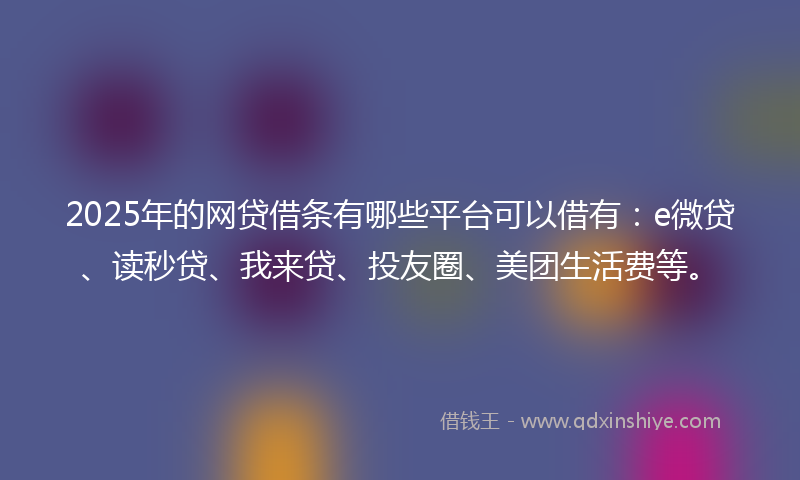 2025年的网贷借条有哪些平台可以借有：e微贷、读秒贷、我来贷、投友圈、美团生活费等。