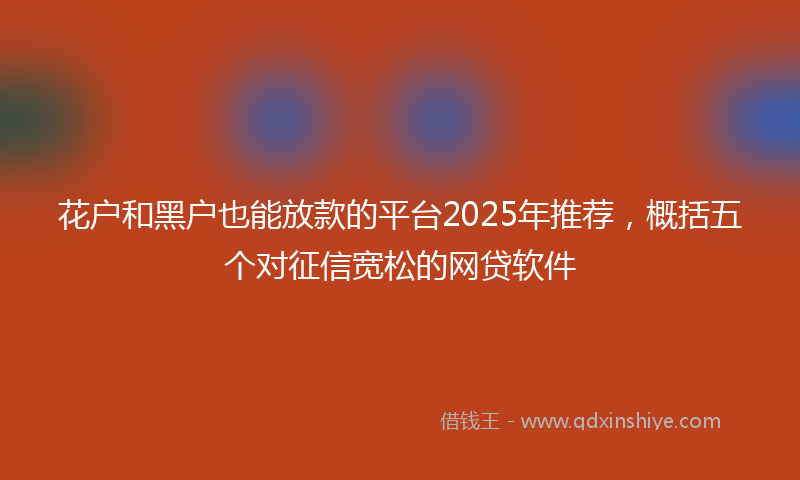 花户和黑户也能放款的平台2025年推荐，概括五个对征信宽松的网贷软件