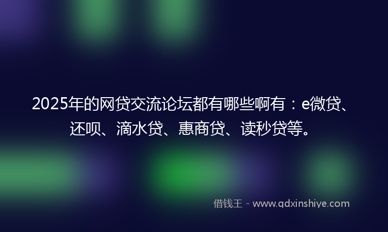 2025年的网贷交流论坛都有哪些啊有：e微贷、还呗、滴水贷、惠商贷、读秒贷等。