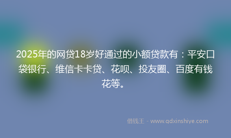 2025年的网贷18岁好通过的小额贷款有：平安口袋银行、维信卡卡贷、花呗、投友圈、百度有钱花等。