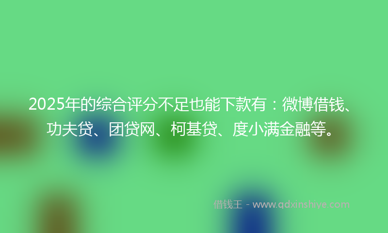2025年的综合评分不足也能下款有：微博借钱、功夫贷、团贷网、柯基贷、度小满金融等。