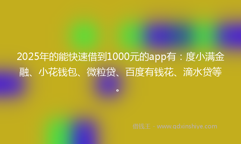 2025年的能快速借到1000元的app有：度小满金融、小花钱包、微粒贷、百度有钱花、滴水贷等。