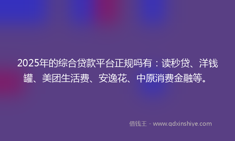 2025年的综合贷款平台正规吗有：读秒贷、洋钱罐、美团生活费、安逸花、中原消费金融等。