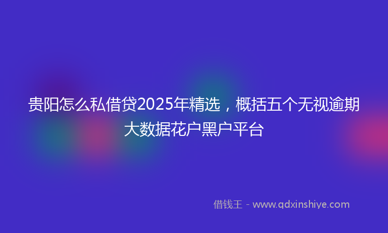 贵阳怎么私借贷2025年精选，概括五个无视逾期大数据花户黑户平台