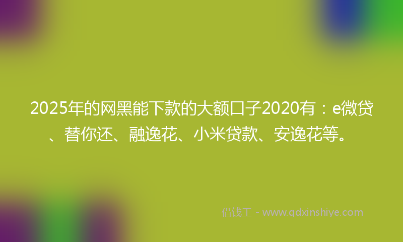 2025年的网黑能下款的大额口子2020有：e微贷、替你还、融逸花、小米贷款、安逸花等。