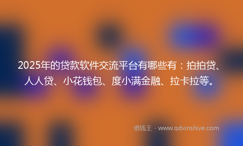 2025年的贷款软件交流平台有哪些有：拍拍贷、人人贷、小花钱包、度小满金融、拉卡拉等。