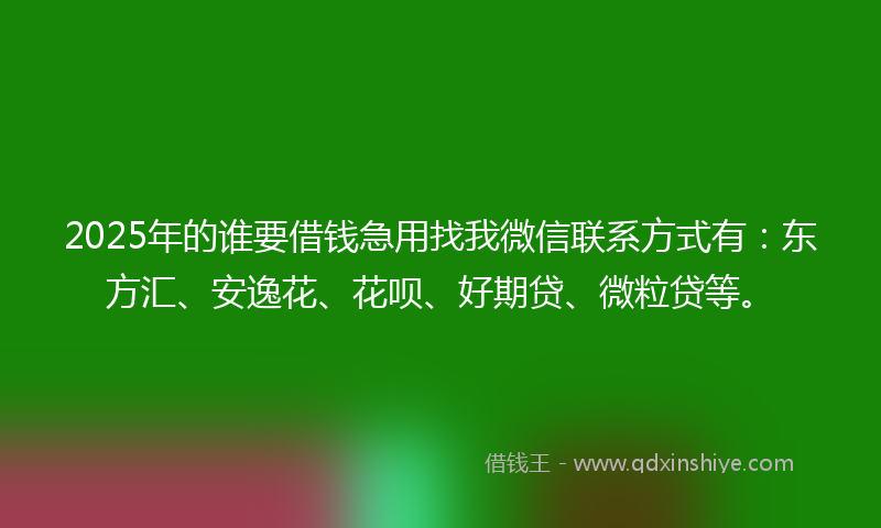 2025年的谁要借钱急用找我微信联系方式有：东方汇、安逸花、花呗、好期贷、微粒贷等。