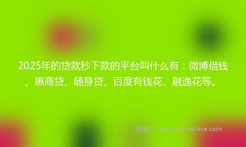 2025年的贷款秒下款的平台叫什么有：微博借钱、惠商贷、随身贷、百度有钱花、融逸花等。