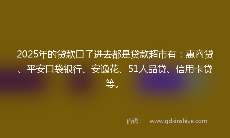 2025年的贷款口子进去都是贷款超市有：惠商贷、平安口袋银行、安逸花、51人品贷、信用卡贷等。