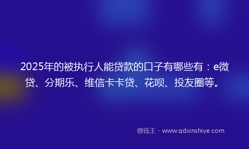 2025年的被执行人能贷款的口子有哪些有：e微贷、分期乐、维信卡卡贷、花呗、投友圈等。