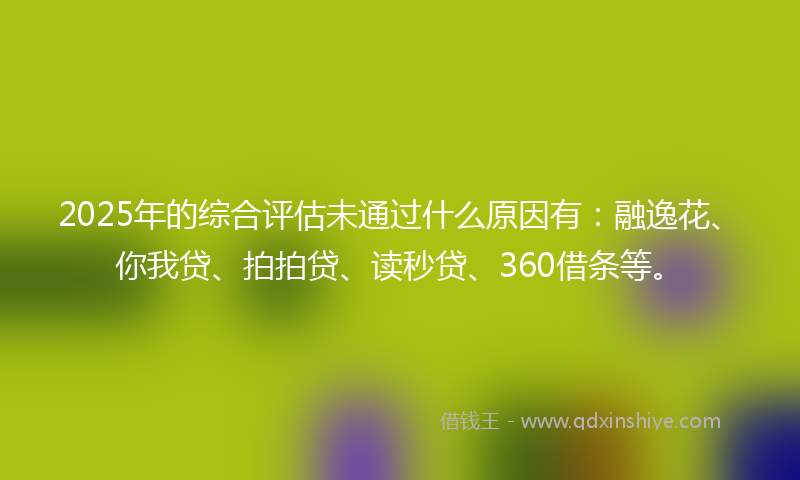 2025年的综合评估未通过什么原因有：融逸花、你我贷、拍拍贷、读秒贷、360借条等。