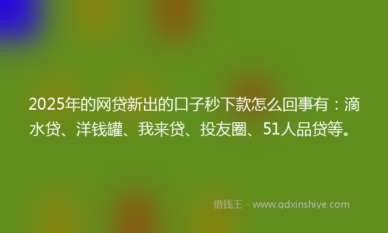 2025年的网贷新出的口子秒下款怎么回事有：滴水贷、洋钱罐、我来贷、投友圈、51人品贷等。