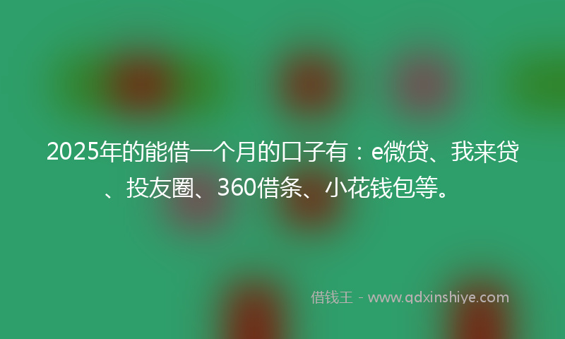 2025年的能借一个月的口子有：e微贷、我来贷、投友圈、360借条、小花钱包等。