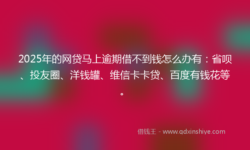 2025年的网贷马上逾期借不到钱怎么办有：省呗、投友圈、洋钱罐、维信卡卡贷、百度有钱花等。