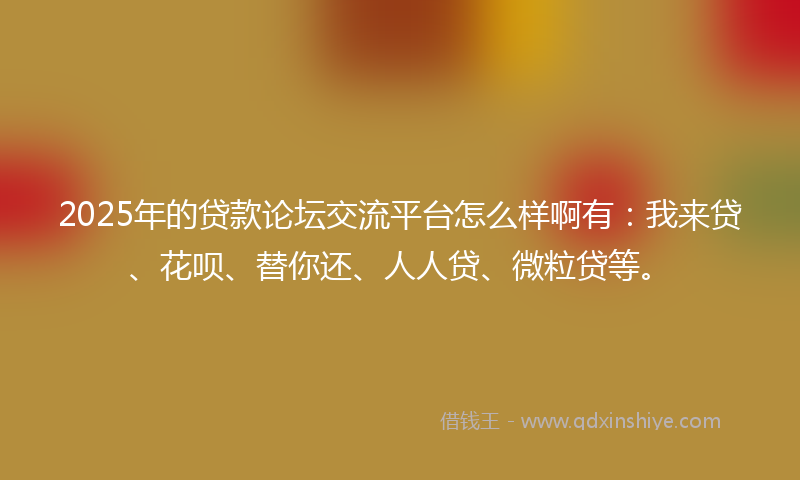 2025年的贷款论坛交流平台怎么样啊有：我来贷、花呗、替你还、人人贷、微粒贷等。