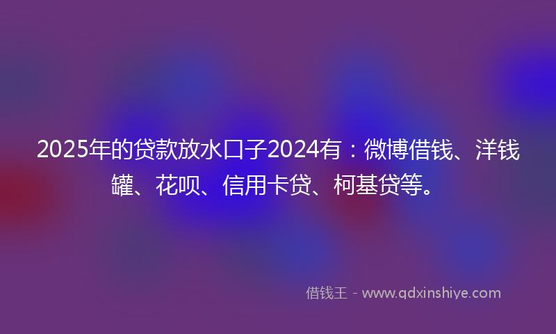 2025年的贷款放水口子2024有：微博借钱、洋钱罐、花呗、信用卡贷、柯基贷等。