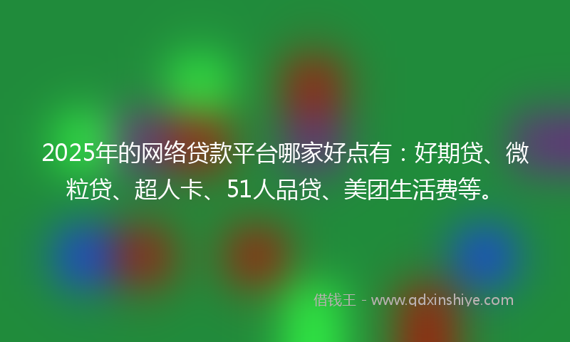 2025年的网络贷款平台哪家好点有：好期贷、微粒贷、超人卡、51人品贷、美团生活费等。