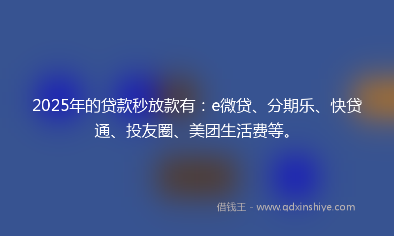2025年的贷款秒放款有：e微贷、分期乐、快贷通、投友圈、美团生活费等。