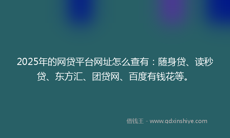 2025年的网贷平台网址怎么查有：随身贷、读秒贷、东方汇、团贷网、百度有钱花等。