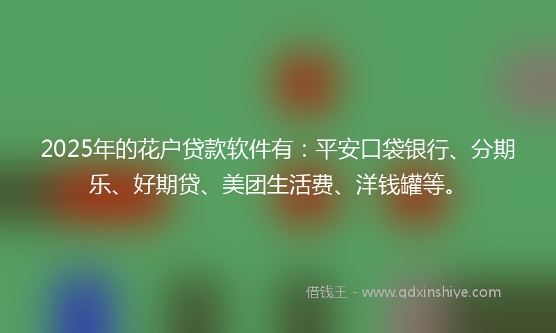 2025年的花户贷款软件有：平安口袋银行、分期乐、好期贷、美团生活费、洋钱罐等。