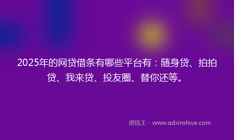 2025年的网贷借条有哪些平台有：随身贷、拍拍贷、我来贷、投友圈、替你还等。
