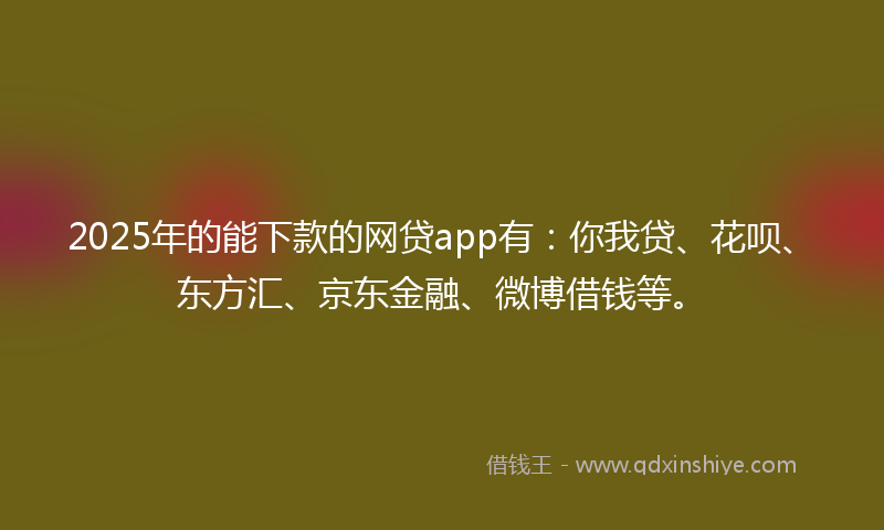 2025年的能下款的网贷app有：你我贷、花呗、东方汇、京东金融、微博借钱等。