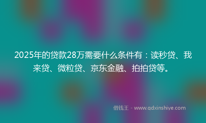 2025年的贷款28万需要什么条件有：读秒贷、我来贷、微粒贷、京东金融、拍拍贷等。