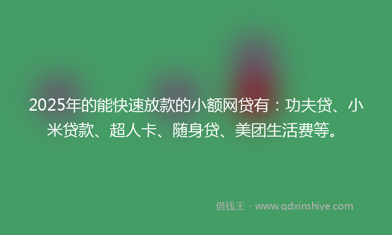 2025年的能快速放款的小额网贷有：功夫贷、小米贷款、超人卡、随身贷、美团生活费等。
