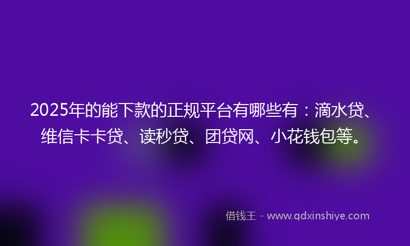 2025年的能下款的正规平台有哪些有：滴水贷、维信卡卡贷、读秒贷、团贷网、小花钱包等。