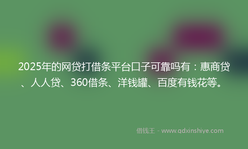2025年的网贷打借条平台口子可靠吗有：惠商贷、人人贷、360借条、洋钱罐、百度有钱花等。