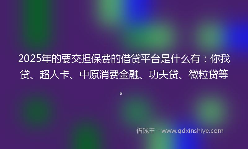 2025年的要交担保费的借贷平台是什么有：你我贷、超人卡、中原消费金融、功夫贷、微粒贷等。