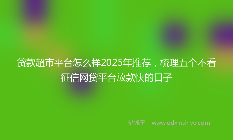 贷款超市平台怎么样2025年推荐，梳理五个不看征信网贷平台放款快的口子