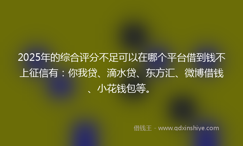 2025年的综合评分不足可以在哪个平台借到钱不上征信有：你我贷、滴水贷、东方汇、微博借钱、小花钱包等。