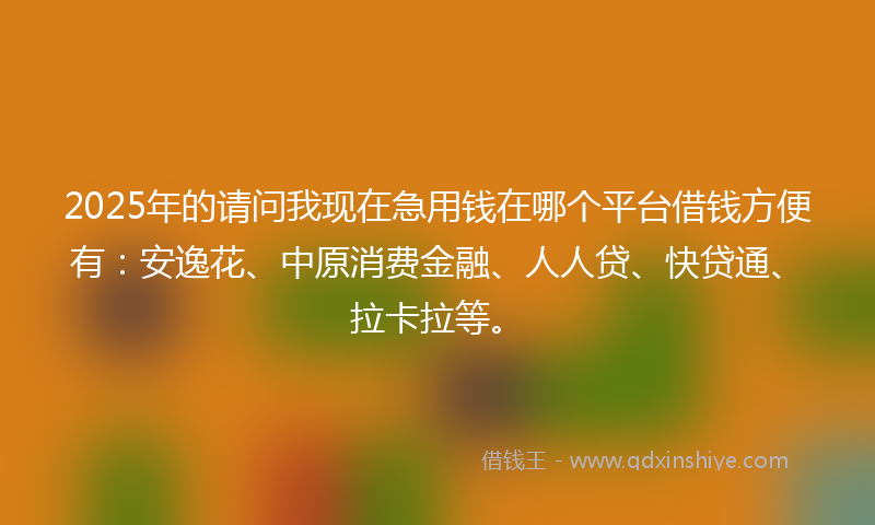 2025年的请问我现在急用钱在哪个平台借钱方便有：安逸花、中原消费金融、人人贷、快贷通、拉卡拉等。