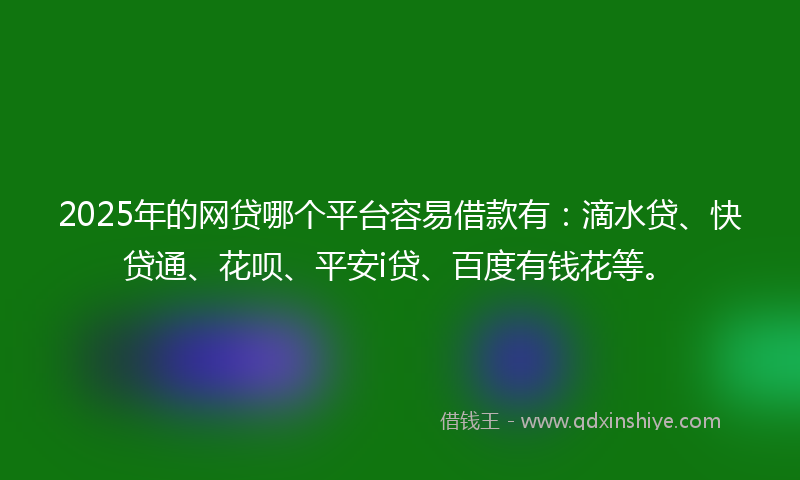 2025年的网贷哪个平台容易借款有：滴水贷、快贷通、花呗、平安i贷、百度有钱花等。