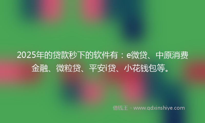 2025年的贷款秒下的软件有：e微贷、中原消费金融、微粒贷、平安i贷、小花钱包等。